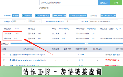 网站外链友情链接、出站链接和反向链接的第三方查询工具界面