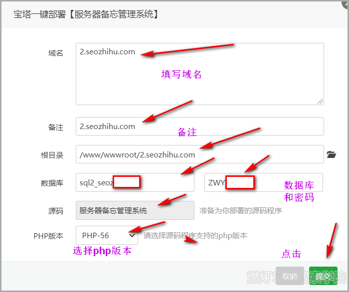 宝塔一键部署域名信息填写